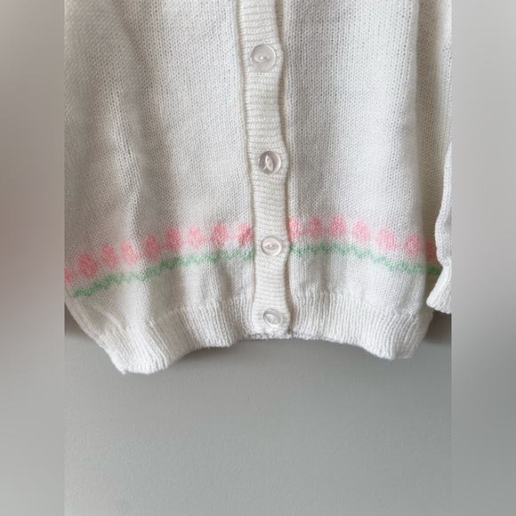 Vintage Baby Knit Cardigan Sweater White Floral Lace 6–12M Cottagecore Easter - Picture 3 of 9